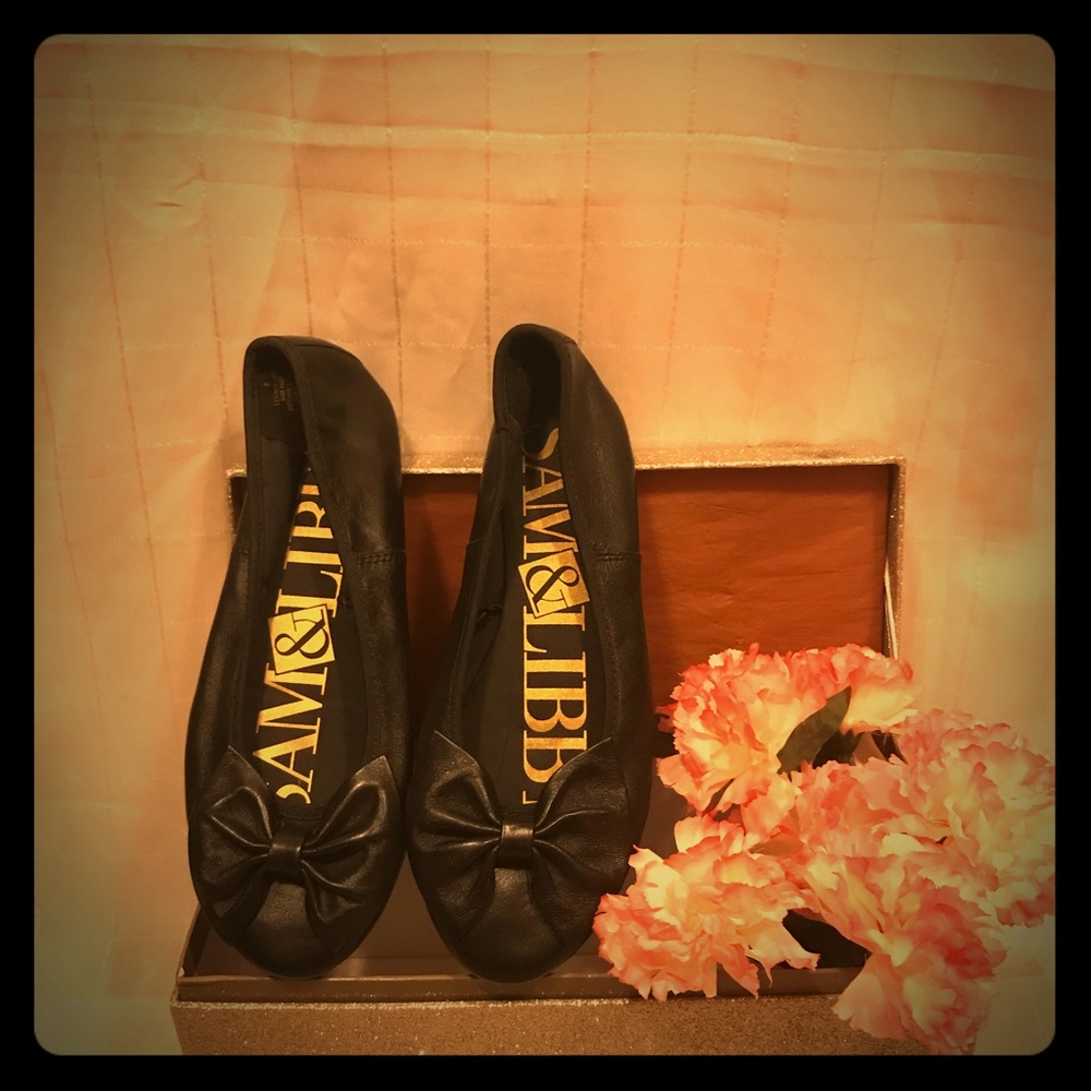 Sam & Libby Black Bow Tie Flats  Sz 6 NWOT